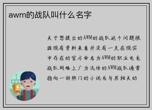 awm的战队叫什么名字